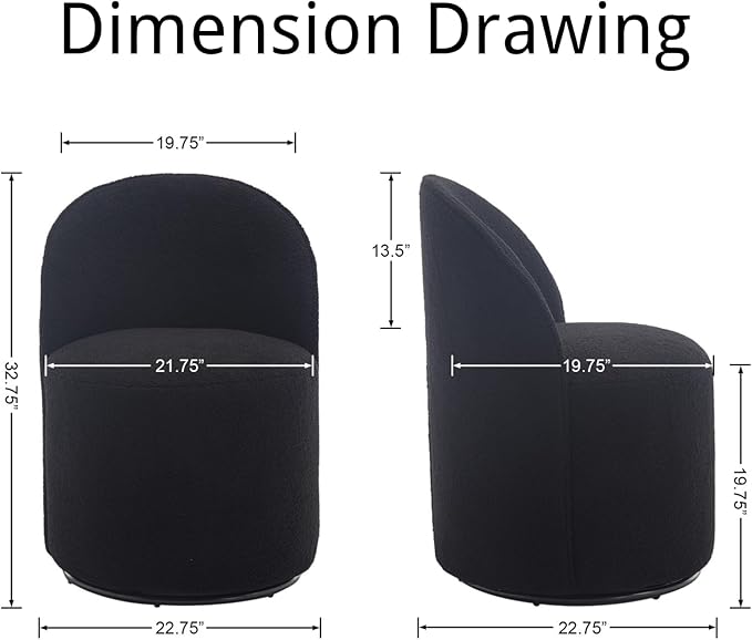 Modern Barrel Dining Chairs Set of 4, Swivel Base Black Sherpa Accent Chair 360°Rotating Mid-Century Dining Side Chair Kitchen Chair for Living Room, Bedroom, Home, Office, Kitchen
