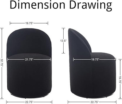 Modern Barrel Dining Chairs Set of 3, Swivel Base Black Sherpa Accent Chair 360°Rotating Mid-Century Dining Side Chair Kitchen Chair for Living Room, Bedroom, Home, Office, Kitchen