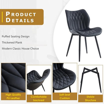 Kidol & Shellder Black Dining Chairs Set of 2 Modern Kitchen Chairs with Back Armless Accent Chairs for Living Room Upholstered Faux Leather Chair Mid Century Comfy Side Chair with Metal Legs
