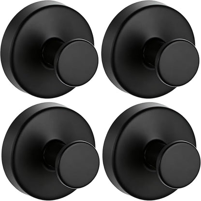 4 PCS Upgraded Drill-Free Suction Cup Hooks, Shower Towel Hooks for Bathrooms Stainless Steel Suction Hook Towels Hanger for Bathroom Kitchen Clothes Mirror Wall (Black)