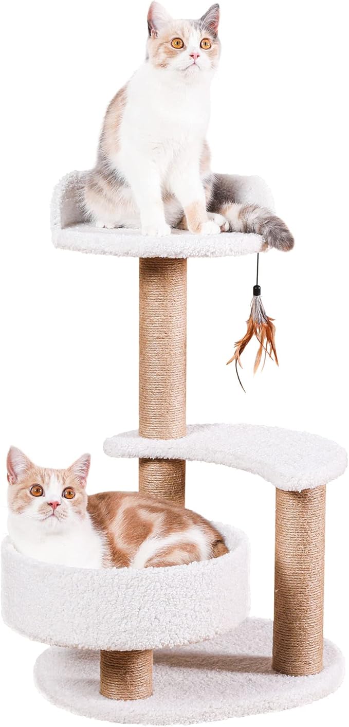 Lahas Modern Cat Tree Tower for Indoor Small Cats with Sisal Scratching Post,Hammock,Perch,Bed,Feather Toy,Easy to Assemble,Activity Design Cat Furniture Supplies