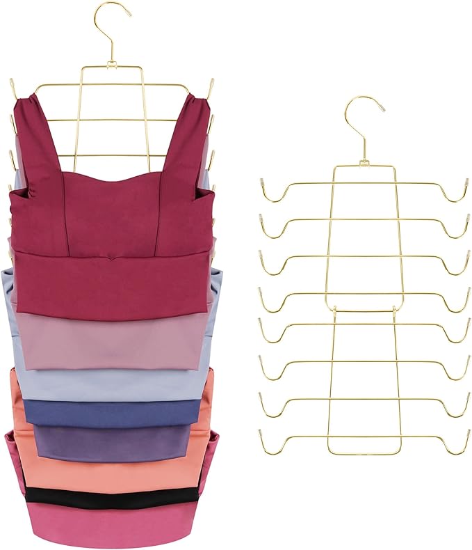 ZEDODIER Tank Top Hanger Space Saving, Bra Hangers for Closet Organizer, Hanging Bra Organizer Tank Tops Holder with 8 Hooks, Metal Closet Organizers and Storage Small Space Solutions, Gold