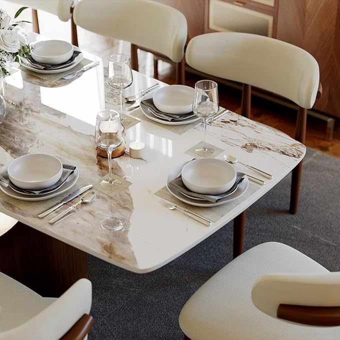 POVISON 63" Hobart Dining Table for 4, Rectangular Dining Table, Glossy Pandora Sintered Stone Tabletop with Bronze Carbon Steel Base for Dining Room (Table Only)
