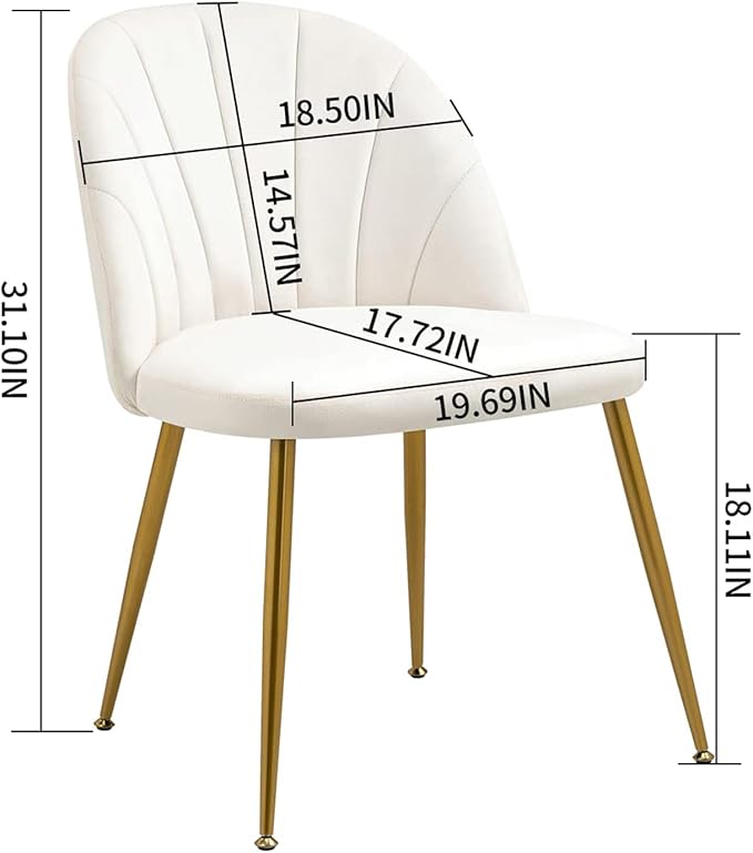 Velvet Dining Chairs Set of 6, Mid-Century Modern Upholstered Kitchen Chair with Metal Gold Legs for Living Room, Dining Room, White