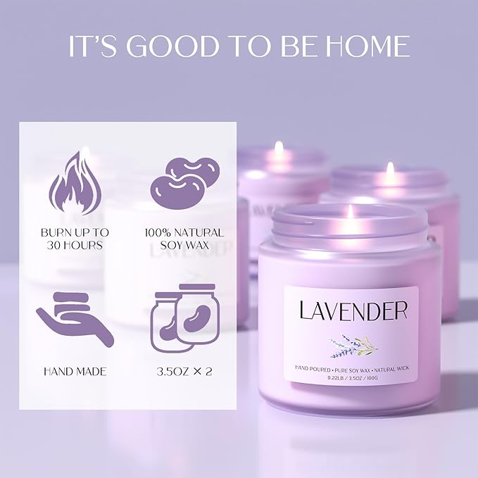 Lavender Candle, Soy Candles for Women, Soy Candles for Home Scented, 2 Pack Aromatherapy Candle Gift Set for Relaxing, Stress Relief & Home Decor