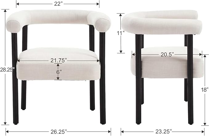 Mid-Century Modern Dining Chairs Set of 4, Armrest Barrel Dining Chairs Side Accent Chairs with Curved Back, Upholstered Wood Armchairs for Kitchen, Linen Beige
