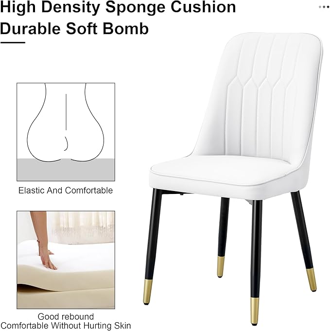 Dining Chairs Set, Modern Dining Chairs, Equipped with PU Leather Backrest Cushions and Black Metal Legs, Suitable for Restaurants, Kitchens, and Dining Room Chairs (White, Set of 8)