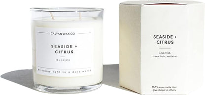 Calyan Wax Co. Seaside & Citrus 2 Wick Scented Candle - 37 Hour Burn - Luxury Non Toxic Soy Wax Candles - Long Lasting Large Glass Jar Candle for Home - 8.8oz
