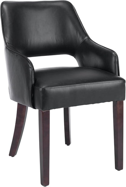 PU Leather Dining Chairs Set of 2 Upholstered Armchair Side Chairs Wood Accent Chair for Living Room/Dining Room/Bedroom/Restaurant, Black