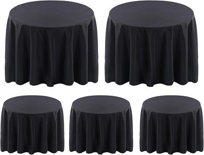 Surmente 120 inch Round Tablecloths -5 Pack Black Round Table Cloths, Polyester Fabric Table Covers for Wedding, Party, Banquet, or Restaurant