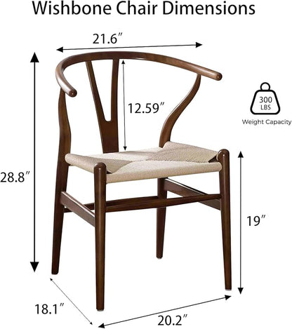 Tomile Wishbone Chair Y Chair, Wooden Dining Chairs, Mid Century Modern Chairs with Arms, Solid Wood Weave Seat Kitchen & Dining Room Chairs (Ash Wood - Walnut Color)