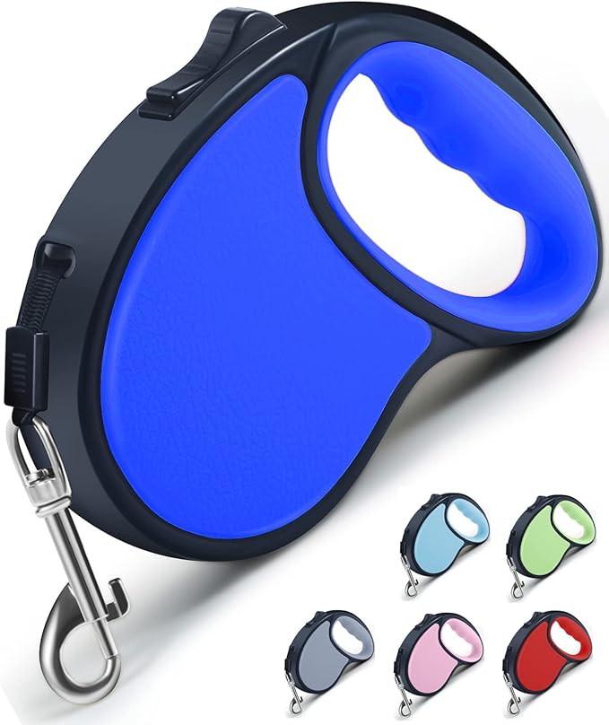 Retractable Dog Leash,[Strong Nylon Tape][One-Handed One Button Lock] for Small Medium Dogs and Cats,16ft Pet Walking Leash with 360°Tangle-Free Design,Anti-Slip Handle,Gift Package (Navy Blue)