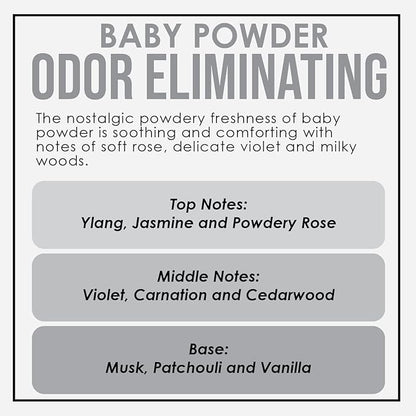 Baby Powder Odor Eliminating Highly Fragranced Candle - Eliminates 95% of Pet, Smoke, Food, and Other Smells Quickly - Up to 80 Hour Burn time - 12 Ounce Premium Soy Blend