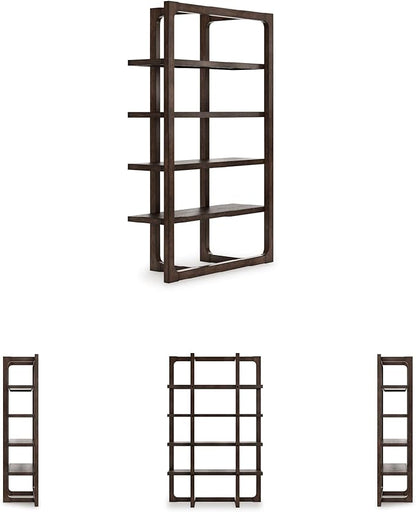 Signature Design by Ashley Breckington Contemporary Wood Framed 76" Bookcase with 4 Shelves, Dark Brown