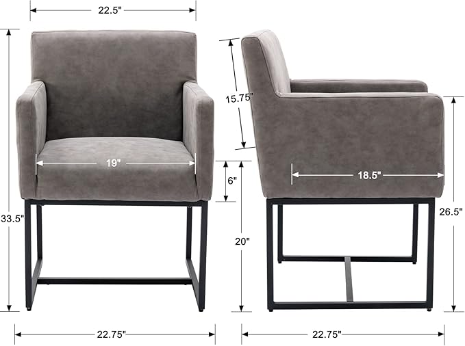 Set of 6 Upholstered Dining Chairs with Armrest, PU Leather Modern Accent Armchairs, Kitchen & Dining Room Chairs Side Chairs, Grey
