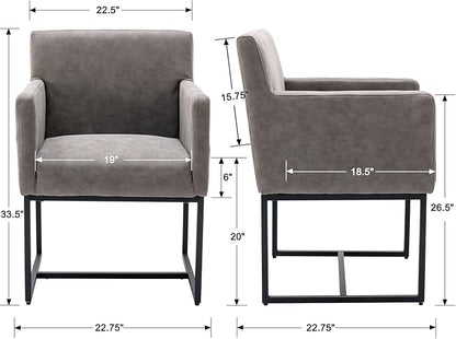 Set of 6 Upholstered Dining Chairs with Armrest, PU Leather Modern Accent Armchairs, Kitchen & Dining Room Chairs Side Chairs, Grey