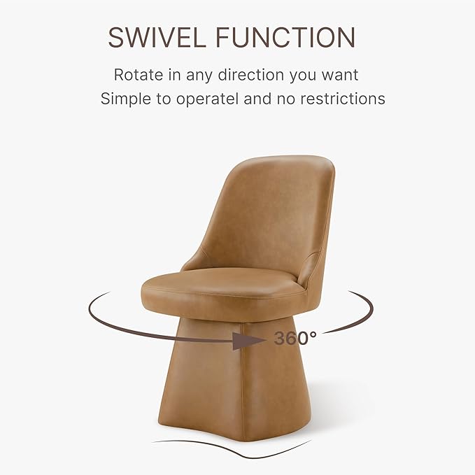 Swivel Dining Chairs Set of 1, Upholstered Mid Century Modern Deskchair with High Back, Faux Leather Kitchen Chairs for Dining Room, Bedroom, Dressing Room, Brown