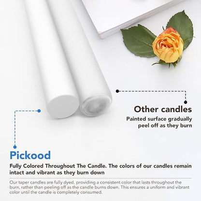 New Burning Formula Unscented Dripless 12-Inch Taper Candles Set of 12 - White, for Wedding, Dinner - Smokeless, Long Burning - Hand Poured, Colored Tall Candlesticks - Blancas