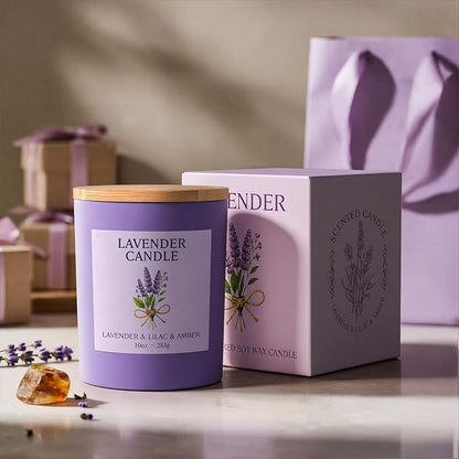 NORVENCE Lavender Candle, Lavender Scented Candles for Women, 10oz Soy Candles with Bamboo Lid for Home Scented, Birthday Gifts for Women and Men, Hand-Poured Candle for Relaxation, Home Decor