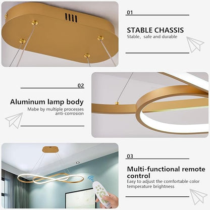 Gold Led Chandeliers for Dining Room Light Fixture Modern Led Pendant Light Kitchen Island Lighting for Kitchen Island Chandelier Over Table, Dimmable Adjustable Height Pendant Light Ceiling Hanging