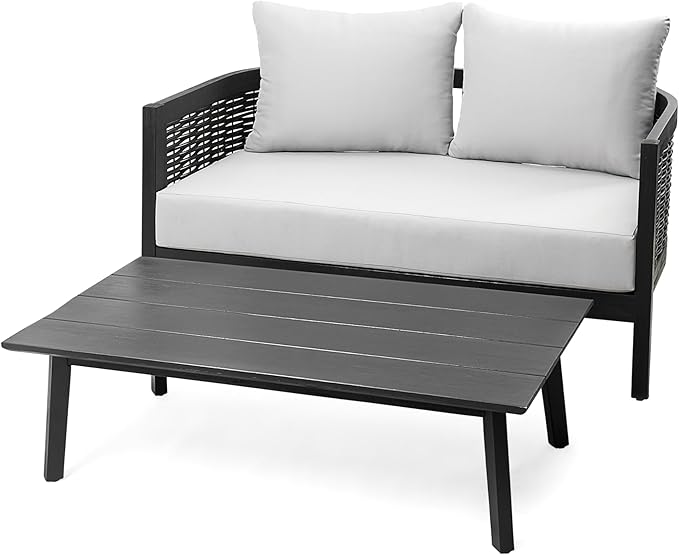 Merax 4-Piece Outdoor Acacia Wood Wicker Conversation Set with Loveseat,2 Chairs and Coffetable for Backyard Garden