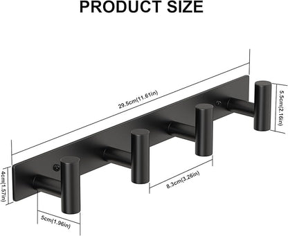 PMMASTO Coat Rack Wall Mounted, 4 "T Shaped Wall Hooks for Hanging, Heavy Duty Stainless Steel Coat Hook Rail for Hat Towel Robes in Bathroom Kitchen Mudroom Entryway (Black, 1 PC)