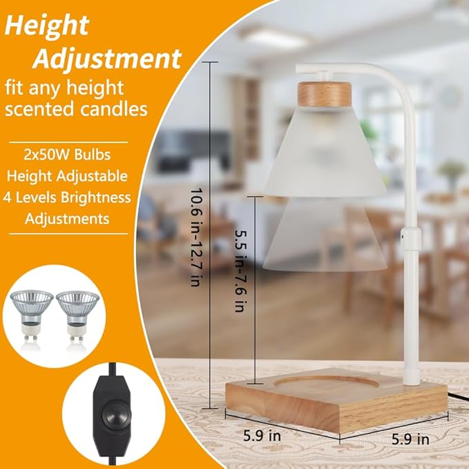 Dimmable Candle Warmer Lamp Electric Light for Candle Melter Scented Candles Top-Down Melting, Scented Wax Warmer for Home Offices Decor, Birthdays Gifts for Women Mom Grandma(White)