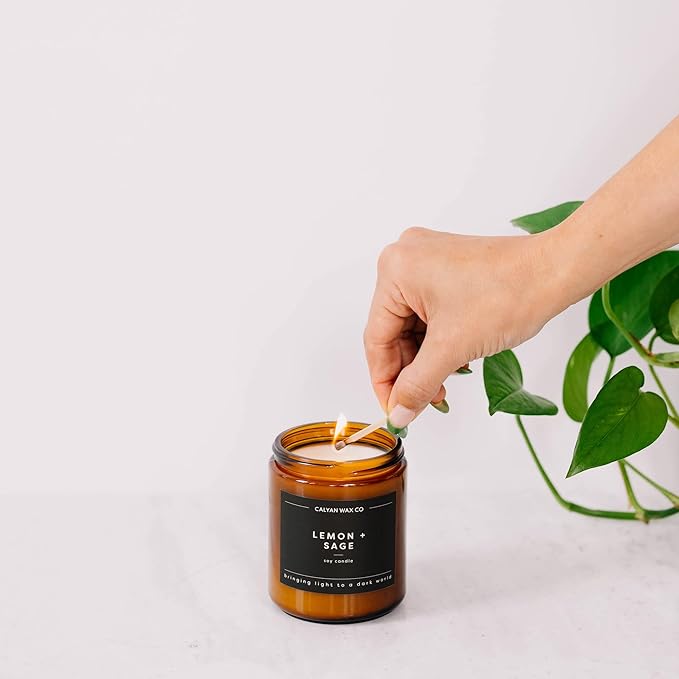 Calyan Wax Co. Apples & Maple Bourbon Scented Candle - 57 Hour Burn - Luxury Non Toxic Soy Wax Candles - Long Lasting Amber Glass Jar Candle for Home - 7.2oz