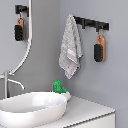HUFEEOH Coat Hooks Wall Mount, Stainless Steel 3 Hooks Towel Hooks Black T Shaped Coat Hanger Wall Mount, Heavy Duty Wall Hooks Purse Rack for Hanging