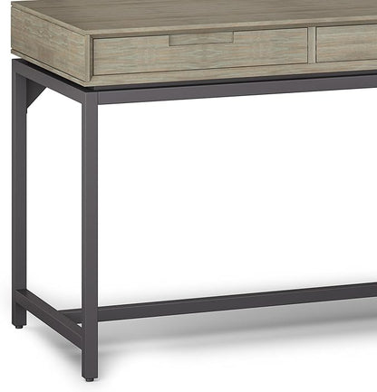 SIMPLIHOME Banting Desk - 72-Inch Wide Solid Hardwood and Metal Writing Desk in Distressed Grey, Modern Industrial Home Office Computer Table for Study with 2 Drawers and Flip-Down Keyboard Tray