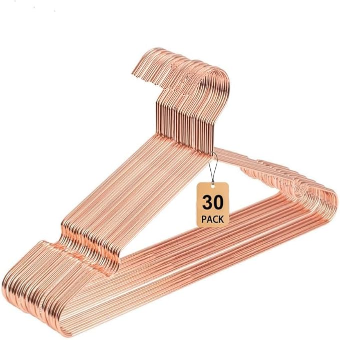 Rose Gold Coat Suit Shirt Metal Wire Standard Clothes Hangers, 30 Pack Heavy Duty Shirt Blouse Hanger 16.5” Coat Suit Bridal Boutique Space Saving Slim Wire Hanger