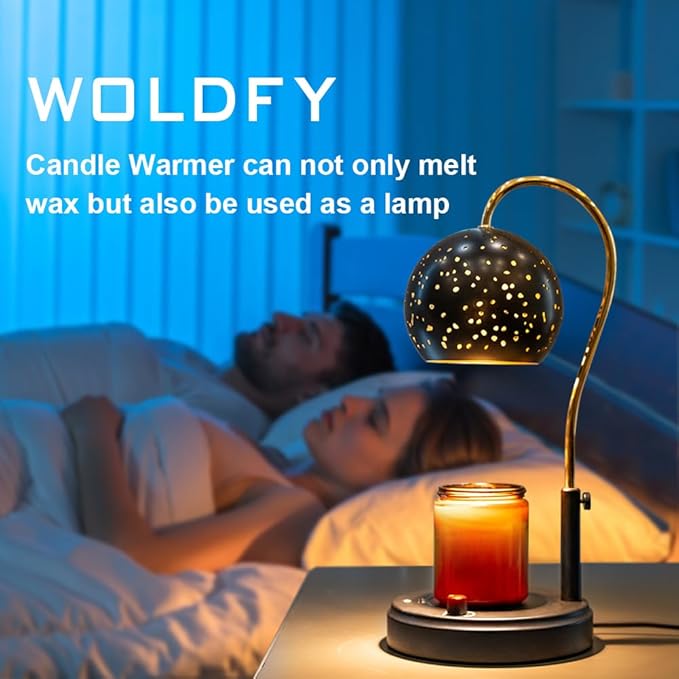 Candle Warmer Lamp with Timer, Candle Warmer Lamp Adjustable Height with 2 Bulbs, Dimmable Electric Candle Warming Lamp for Scented Jar Candles, Black