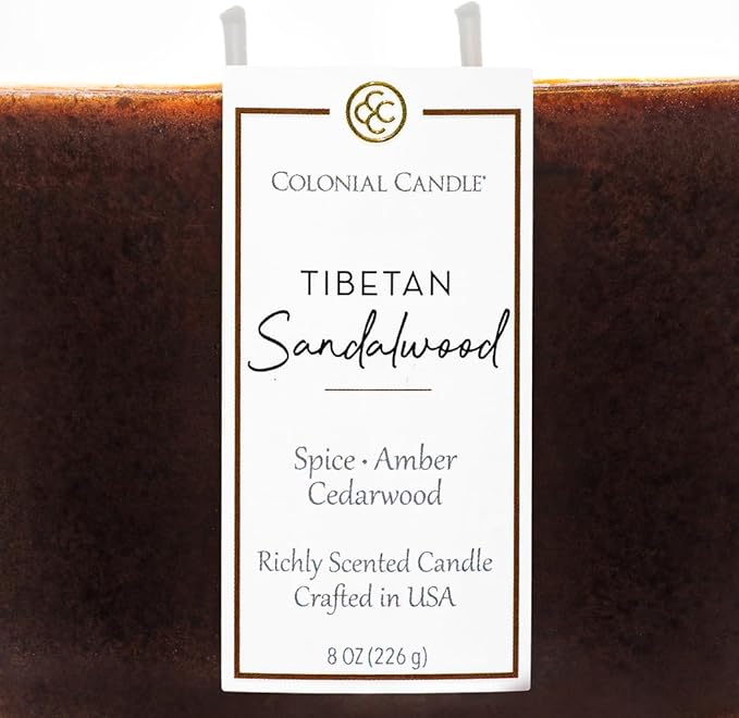 Colonial Candle Tibetan Sandalwood Scented Candle Jar, Highly Fragranced Candles for Home Scented, Mottled Wax Candle, 2 Wick, 8 oz - Made in The USA