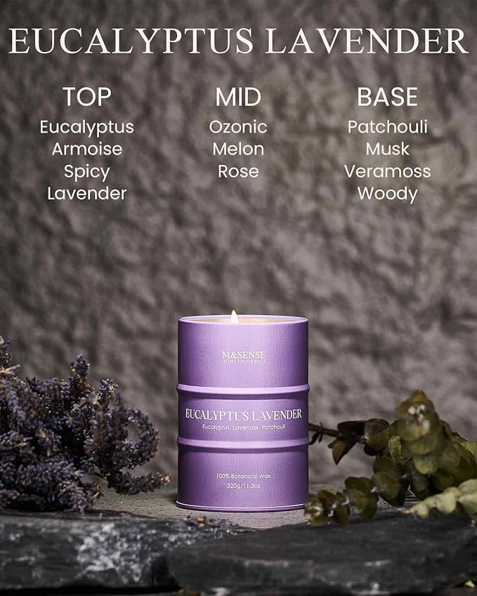 M&SENSE Eucalyptus Lavender Scented Candles Natural Non Toxic, Aromatherapy Candle for Stress Relief Meditation Relaxing, Housewarming Gifts for Women Men, 11.3oz 70 Hour Long Burning