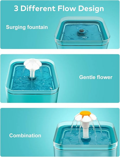 Cat Water Fountain for Cats Indoor: 67oz/2L Cat Fountain - Quiet Pet Water Fountain - Cyan Cat Fountains for Drinking Easy to Clean - for Cats&Pets& Small Animals - Including 4 Filters + 2 Sponges