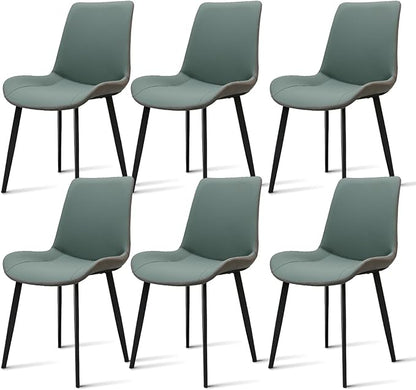 Dining Chairs, Modern PU Leather Dining Room Chair with Sturdy Metal Legs, Upholstered Seat Dinner Chairs Accent Side Chairs for Indoor Kitchen Living Room Restaurant (Green & Dark Grey, Set of 6)