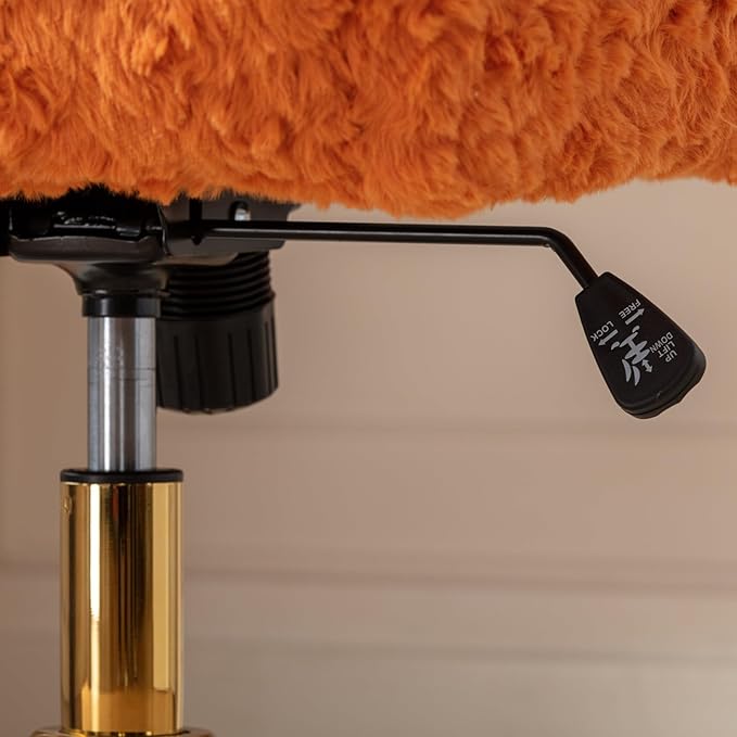 Goujxcy Faux Fur Home Office Chair, Upholstered Elegant Makeup Vanity Chair for Teen Girls Teddy Fabric Swivel Desk Chair, Height Adjustable Leisure Elegant Chair for Home Office (Orange)