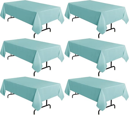 sancua 6 Pack Turquoise Tablecloth 60 x 102 Inch, Rectangle Table Cloth for 6 Feet Tables - Stain and Wrinkle Resistant Washable Polyester Table Cover for Dining Tables, Buffet Parties and Camping