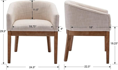 Dining Chairs Set of 6 Mid-Century Modern Dining Chairs, Linen Upholstered Kitchen Dining Room Chairs, Curved Backrest Dining Chair with Wood Legs, Beige