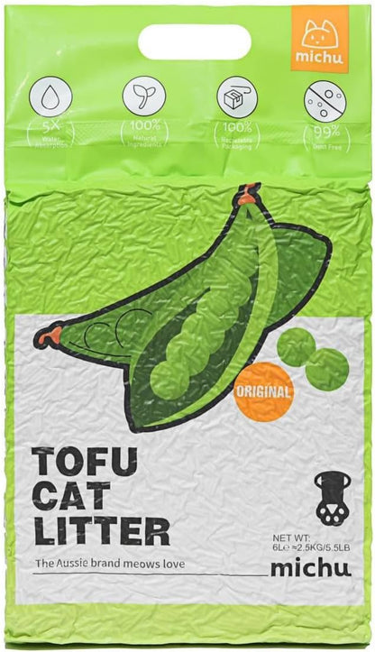 Michu Tofu Cat Litter Natural Clumping Tofu Cat Litter, Fast Clumping and Easily Scoop-able 5.5lb/88oz 5 Scents - Original, 4 Pack