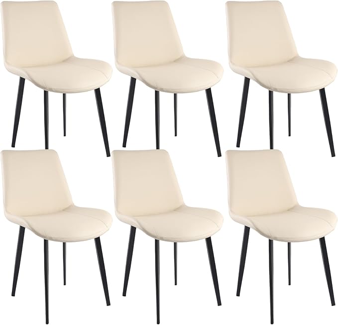 Dining Chairs, Modern PU Leather Dining Room Chair with Sturdy Metal Legs, Upholstered Seat Dinner Chairs Accent Side Chairs for Indoor Kitchen Living Room (Beige, Set of 6)