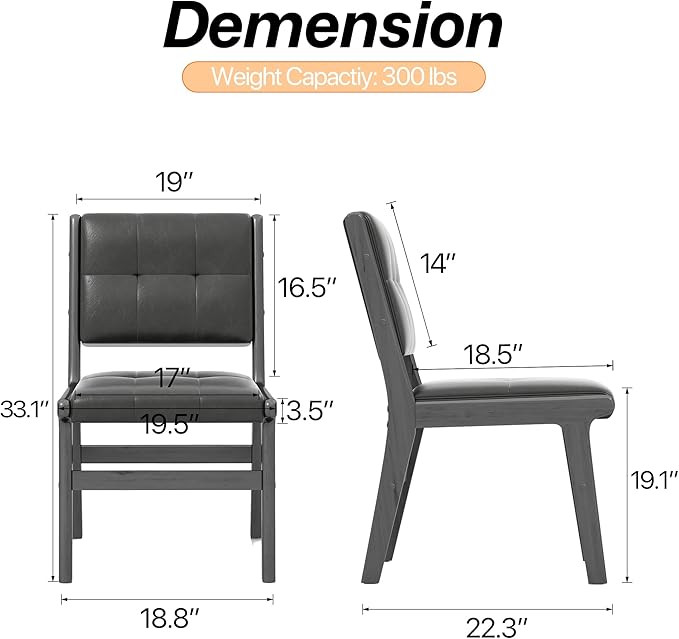 KCC Modern PU Leather Dining Chairs Set of 4, Upholstered Kitchen Chairs with Solid Wood Legs and Comfortable Seat for Dining Room/Lounge/Bedroom(Black)