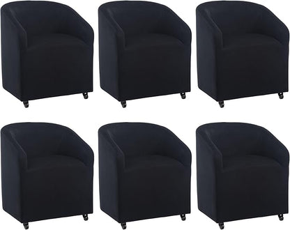 Modern Barrel Upholstered Dining Chairs with Swivel Casters Set of 6, Velvet Back Accent Side Chair for Dining Room Living Room, Black