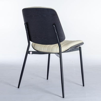 Dining Chairs Set of 8, Mid Century Modern Accent Dining Room and Kitchen Chairs, Upholstered PU Leather Vertical Stripe Chairs for Vanity with Walnut Bentwood and Metal Legs, Beige