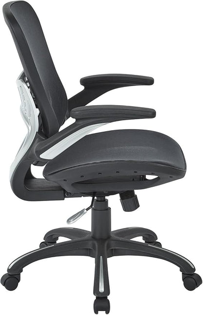 Office Star Ventilated Manager's Office Desk Chair with Breathable Mesh Seat and Back, Black Base, Black