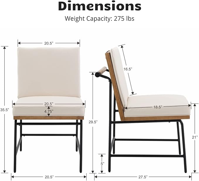 HEAH-YO Modern Dining Chairs Set of 2, Upholstered PU Leather Dining Room Chairs with Backrests, Armless Side Chair for Kitchen, Beige