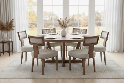 Mid Century Modern Dining Chairs Set of 6 PU Leather Upholstered Kitchen Side Chairs with Nailhead Trim, Modern Kitchen Armless Solid Wood Dining Chairs, Grey
