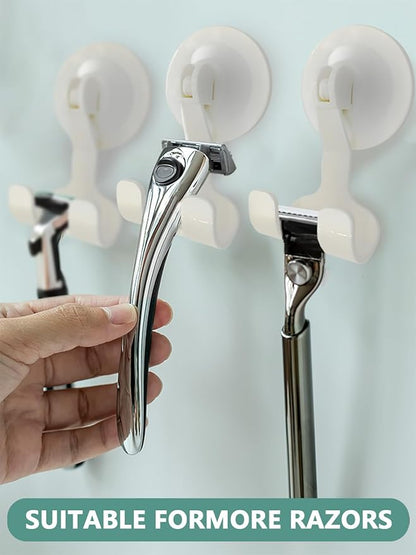 2-Pack Razor Holder for Shower with Suction Cup - Vacuum Wreath Hanger for Door, Wall, or Window, No Drill Adhesive Hook for Bathroom, Kitchen, Hotel, Cream