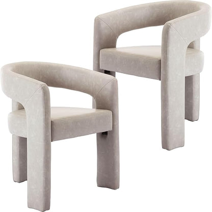 Set of 2 Modern PU Leather Upholstered Dining Chairs with Open-Back, Cute Barrel Side Chairs Kitchen Armchair Accent Chairs for Dining Room Bedroom, Grey