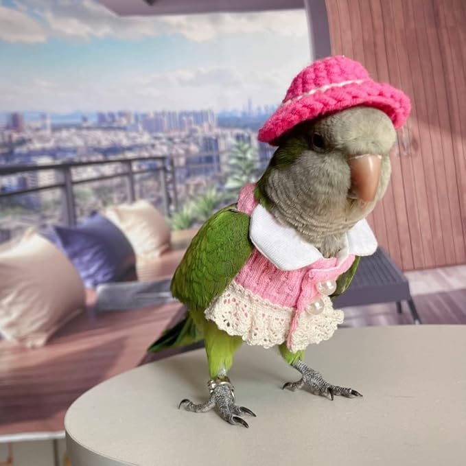 Bird Diaper Flight Suit - Pink Top Bird Clothes Cosplay Photo Prop for Parrots, Lovebirds, Parakeets, Cockatiels & Small Animals (Green Quaker)